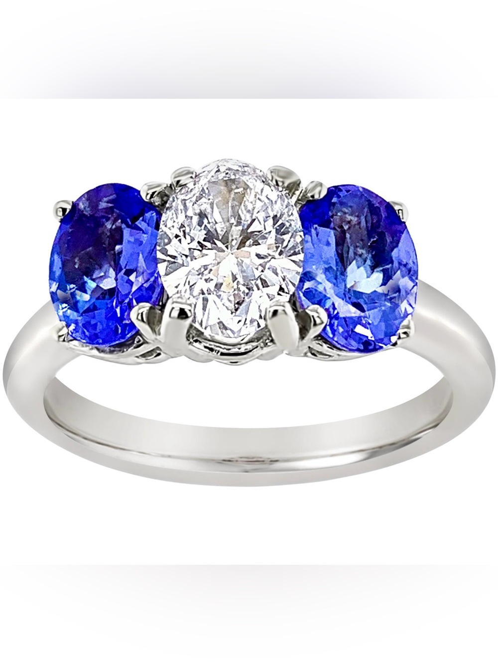 4.8ct Tanz & Diamond Ring. 3-stone silver 925. Tanzanite oval cut Any size ring - Picture 2 of 2